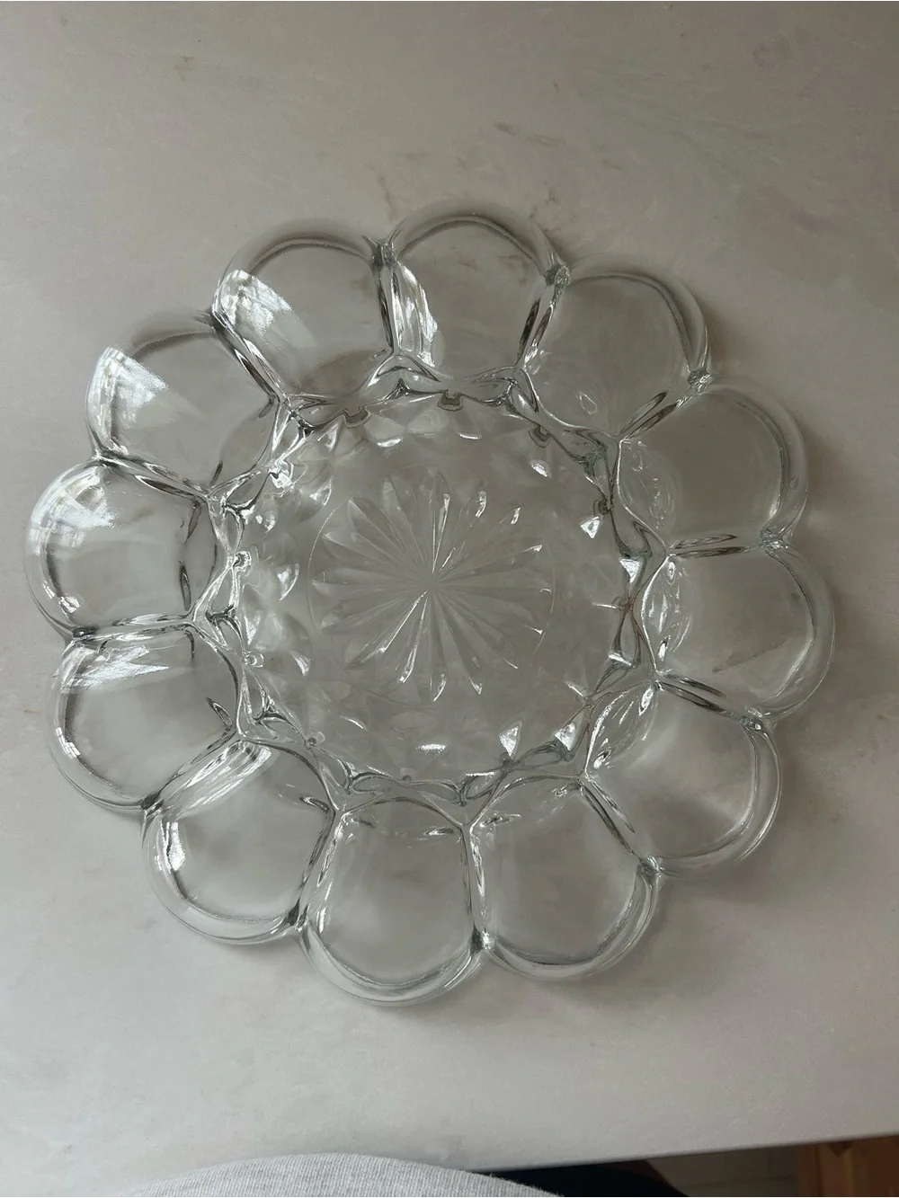 Vintage Anchor Hocking Fairfield Clear Glass Deviled Egg Plate Starburst 12 Egg